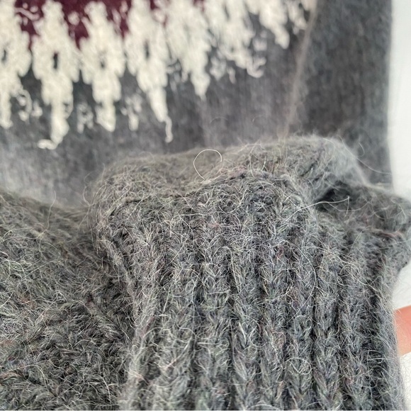 Free People Sweater Gray Knit Sz. Small Baltic Fair Isle Boatneck Bishop Sleeve - Picture 7 of 13